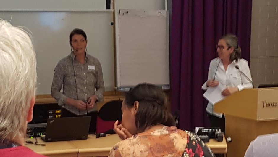 Liv Grøtte og Cesilie Aurbakken, begge fra styret i NBK.