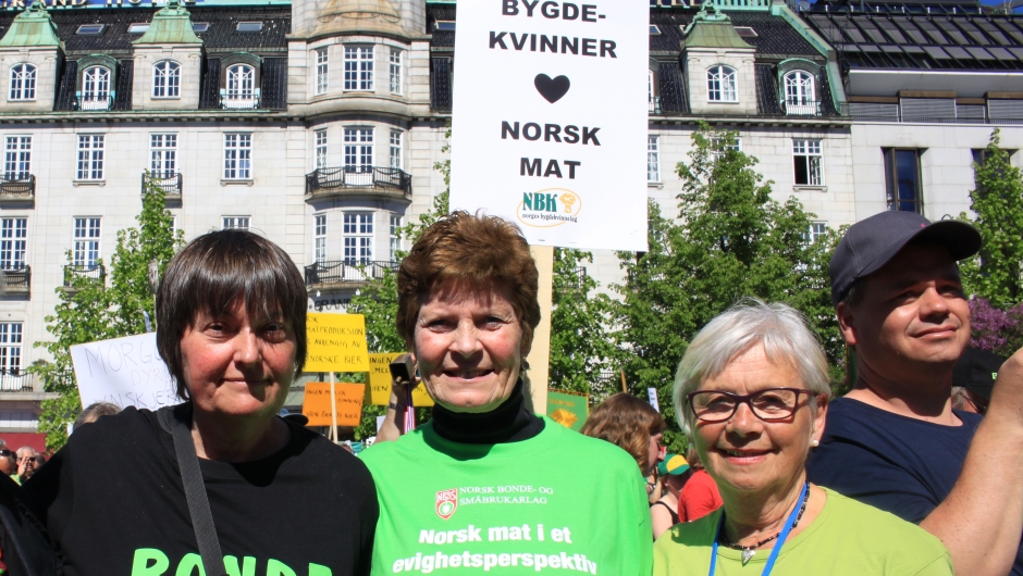 Leder for Norsk bonde- og småbrukarlag, Merete Furuberg, formidlet budskap om et ønske om likhet: - Vi vil redusere forskjellene. Norge er et av verdens beste land å bo i fordi vi har små forskjeller mellom folk. Likhet er kanskje det viktigste prinsippet vi hegner om. Hvorfor skal da den norske bonden ha dårligere betalt enn andre for det arbeidet vi gjør? (her sammen med bygdekvinner fra Buskerud).