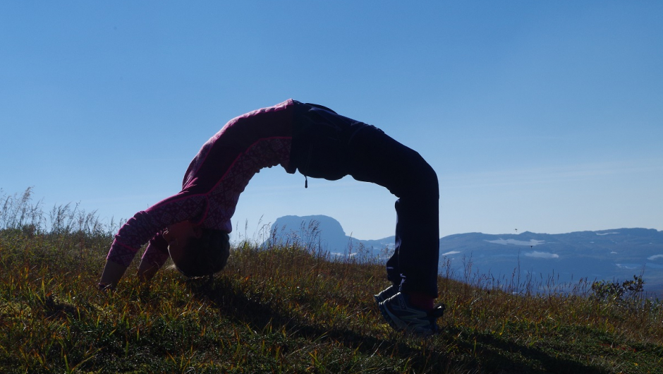 Signe Lise med "I bro over Harteigen". Mykje turglede her! Foto: Signe Lise Børve. Signe Lise med "I bro over Harteigen". Mykje turglede her! Foto: Signe Lise Børve.