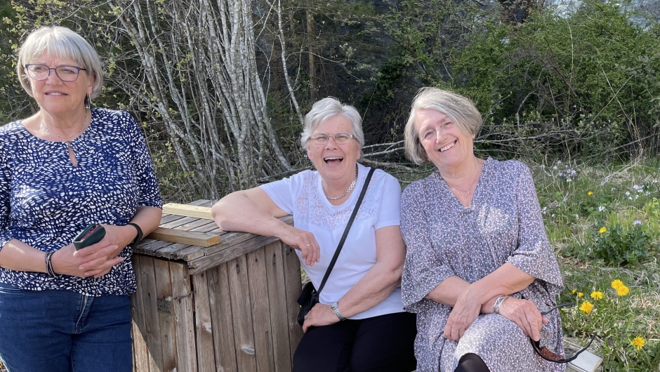 Anne Sigrid, Rigmor og Sissel har det gøy mens vi venter på ferja Anne Sigrid, Rigmor og Sissel har det gøy mens vi venter på ferja