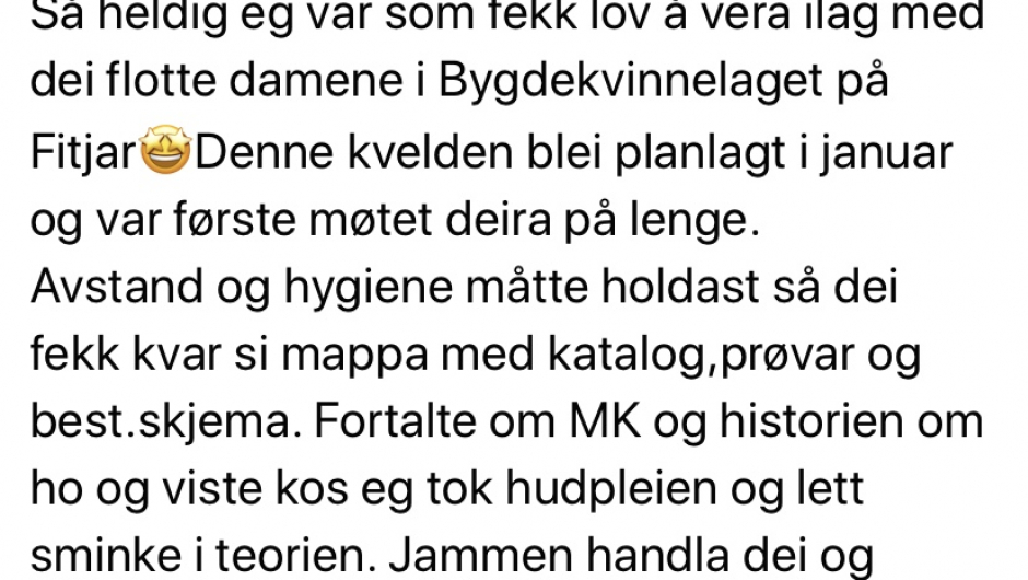 Takkebrev frå Solveig Mjanger