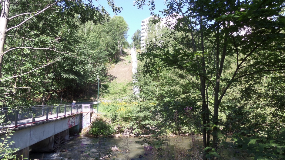 Her var det hoppbakke. Kong Olav skal ha hoppet der.